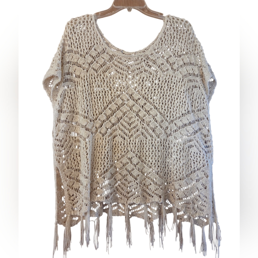 No Brand Crocheted Fringed Top Ivory Boho Cottagecore Size Medium